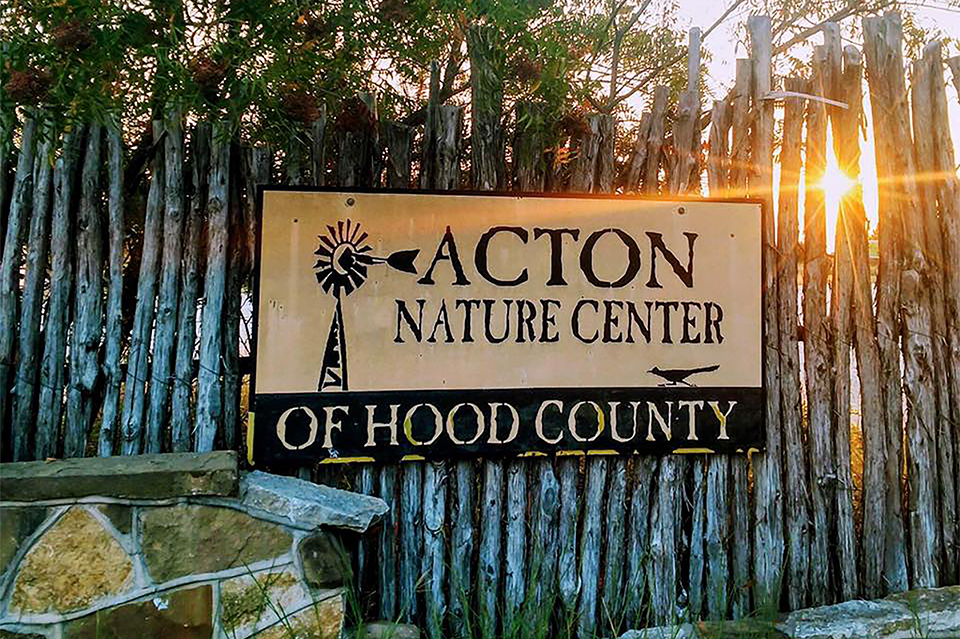 The Acton Nature Center entrance at sunrise